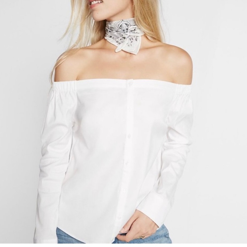Express Off-Shoulder Shirt  White size medium new not tags.  #9